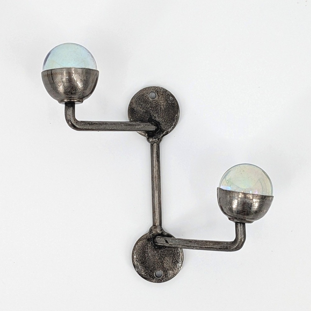 Brink Design House Metal Double Wall Hook Iridescent‎ Glass Orbs Handmade Mexico